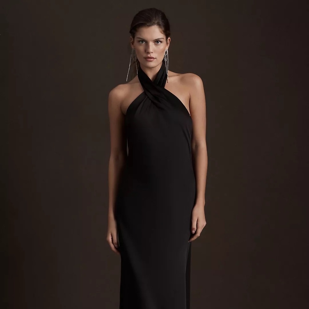 Bhldn Ruby Twist Halter Satin Gown Black -Size 4 - image 3